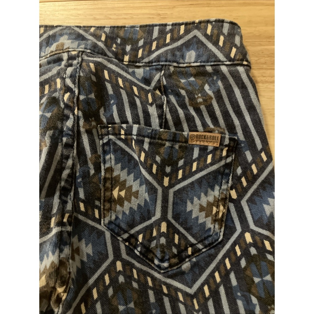 Rock & Roll Denim Bell Jeans Womens 24 30" Inseam Blue Flare Aztec Print - Picture 12 of 12